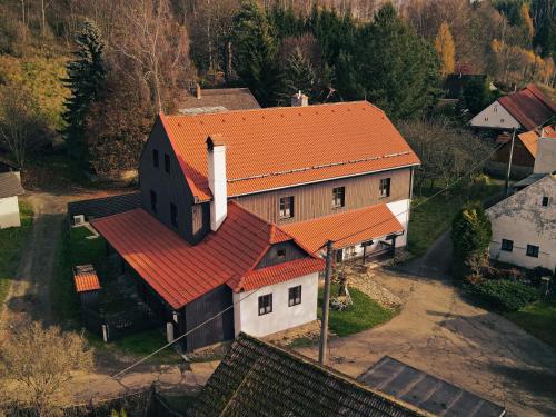 an overhead view of a house with an orange roof at Holiday Home Huty by Interhome in Jimramov
