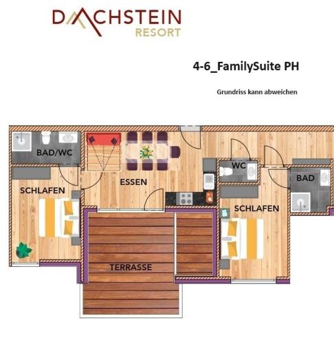 a floor plan of a bedroom apartment at Wellness- und Familienoase Dachsteinresort in Russbach am Pass Gschütt