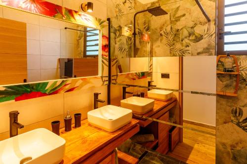 聖彼得的住宿－maison de vacances Althéa，浴室设有2个水槽和镜子