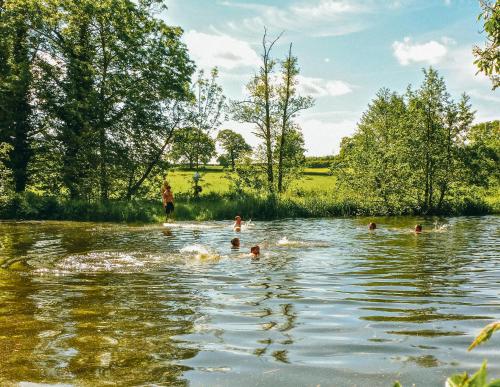 a group of people swimming in the water at West Lexham Retreat in Kings Lynn