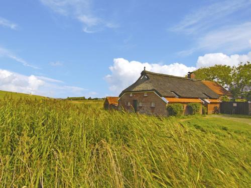 an old brick house in a field of tall grass at Holiday Home Itzendorfer Rott-2 by Interhome in Norddeich