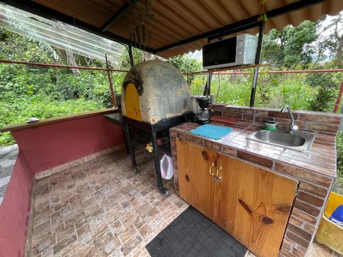 eine Außenküche mit Grill und Spüle in der Unterkunft Cabañas La India in El Valle de Antón