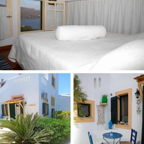two pictures of a bed and a house at Elies Apartments in Alinda