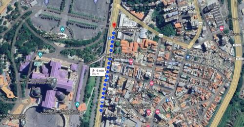 a map of a city with streets and buildings at Hotel Santo Graal in Aparecida