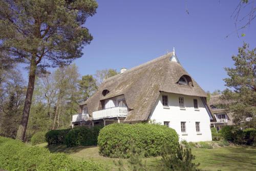 a large white house with a thatched roof at Achtern Diek 12c - Wohnung 3 in Müggenburg