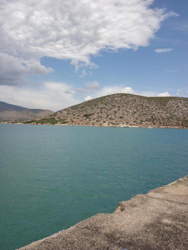 a large body of water with a mountain in the background at Alegria house with gardens near portoheli in Kranidi
