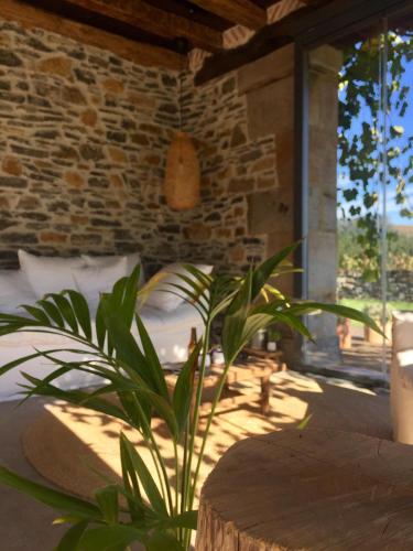 a plant in a room with a brick wall at Izal Landetxea - Izal Casa Rural in Bergara