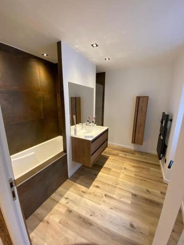 une salle de bain avec un lavabo et une baignoire dans l'établissement New 5min to Little Venice, à Colmar