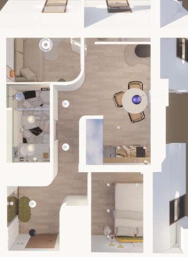 an overhead view of a living room with a floor plan at Sopot M17 - by JWPM in Sopot