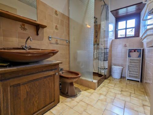 Ένα μπάνιο στο Gîte au cœur du village médiéval de Saint-Ilpize - FR-1-582-93