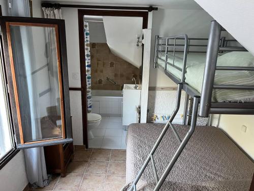 a small room with a bunk bed and a bathroom at Studio Cabine Duplex 2/3 Pers, Hyper-Centre Cauterets, à 300m Télécabine, Parking Proche - FR-1-234-314 in Cauterets