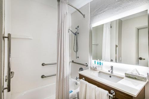 a bathroom with a sink and a mirror at Holiday Inn Express Hotel & Suites Columbus, an IHG Hotel in Columbus