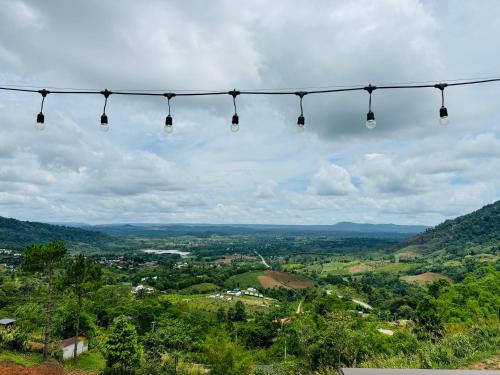a group of lights hanging from a wire at Peace Zone เขาค้อ in Khao Kho