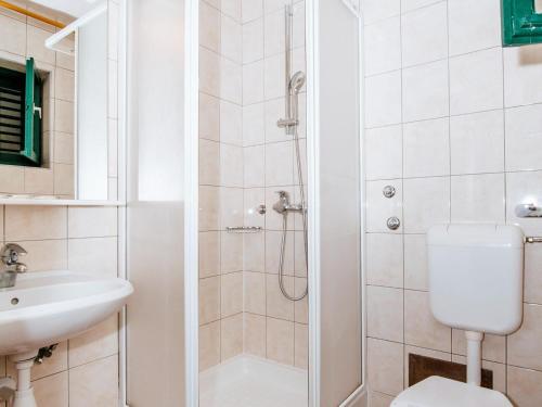 a bathroom with a shower and a toilet and a sink at Holiday resort Zaton Holiday Resort Zaton-Nin - CDN02044-CYB in Zaton