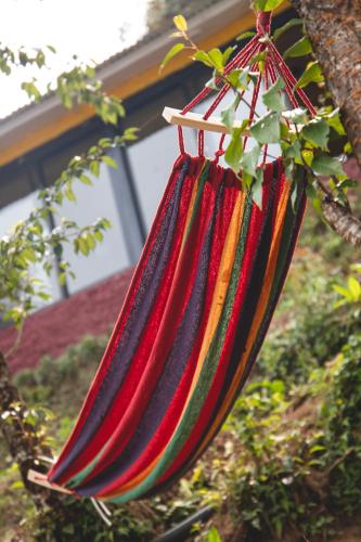 a group of colorful hammocks hanging from a tree at Les Terrasses Himalayan Resort in Charikot