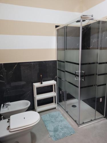 a bathroom with a shower and a toilet and a sink at Casa Alessandro in Rapallo