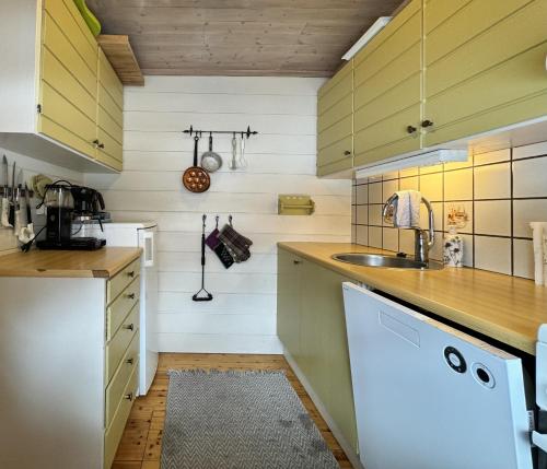 Kuchyň nebo kuchyňský kout v ubytování Koselig hytte med usjenert og solrik beliggenhet