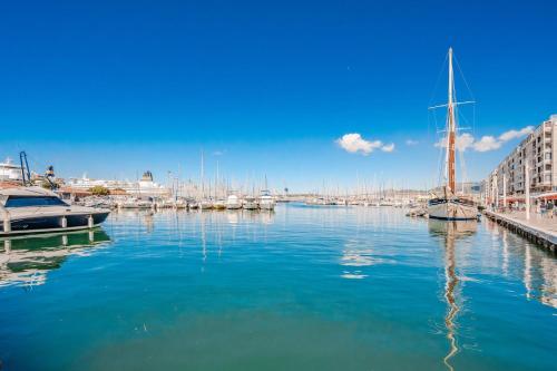 un port de plaisance avec des bateaux amarrés dans un port dans l'établissement Le Mayol - T3 Clim & Balcon, à Toulon