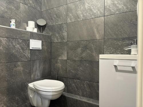 une salle de bain avec toilettes et lavabo dans l'établissement Le Bettex - Lumineux - Vue montagne, à Saint-Gervais-les-Bains