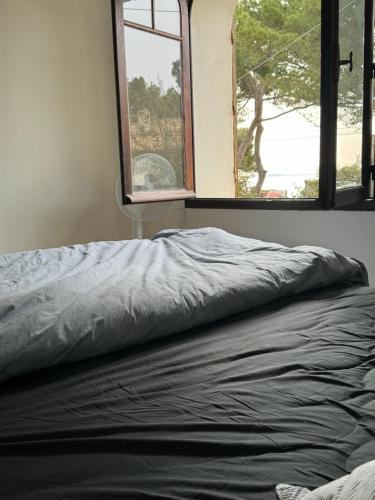 un lit assis dans une pièce avec une fenêtre dans l'établissement Chemin du Bord de mer, à La Seyne-sur-Mer