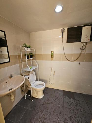 a bathroom with a toilet and a sink at Bintara Guesthouse Sri Sayang Batu Ferringhi in Batu Ferringhi