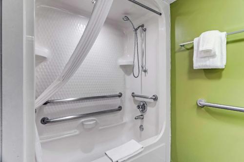 łazienka z prysznicem i zielonymi ścianami w obiekcie Sleep Inn near I-80 and I-94 w mieście Lansing