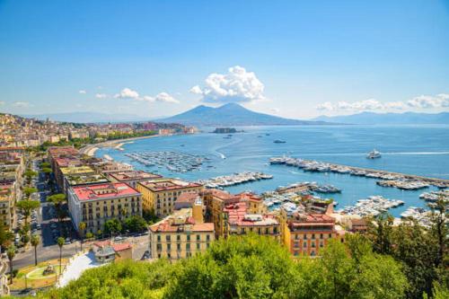 une ville avec un port et des bateaux dans l'eau dans l'établissement Da basso experience Napoli via Toledo, Pompeii, Ercolano and Vesuvio, à San Giorgio a Cremano