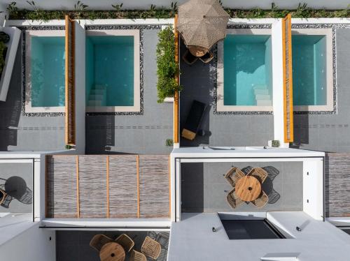 an overhead view of a boat with a window at La Torretta Suites & Spa in Pirgos
