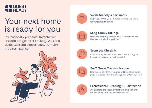 a brochure of a woman sitting in a chair with a plant at GuestReady - Conde das Alcáçovas in Paço de Arcos