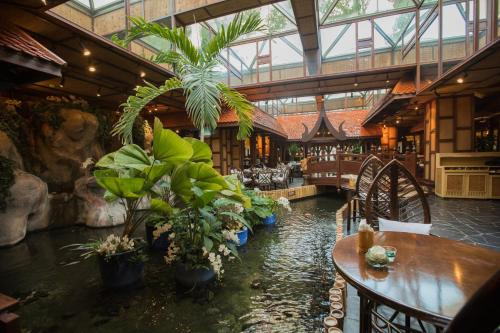 um quarto com uma piscina de água com plantas em Mövenpick Grand Al Bustan no Dubai