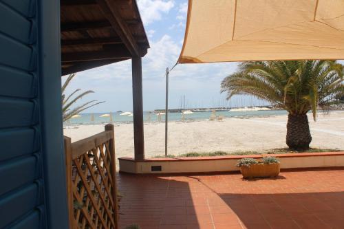 a view of a beach with a palm tree and the ocean at Vel Marì - Rooms on the Beach in Alghero