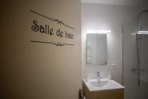 a bathroom with a sink and a mirror at Le Cyprès - Appartement idéal pour vos vacances ou vos déplacements professionnels à Béziers in Béziers
