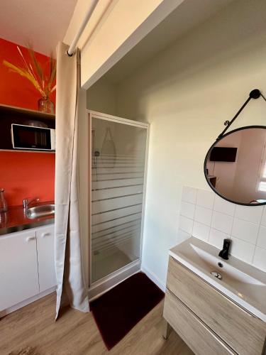une salle de bain avec douche et lavabo dans l'établissement Le TerraCosy - Gare - BCLA, au Mans
