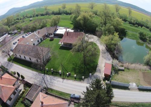 an aerial view of a house with a lake at Palenica Jelsovce in Jelšovce