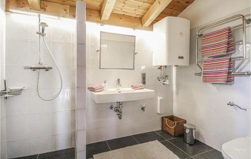 ein weißes Bad mit einem Waschbecken und einer Dusche in der Unterkunft Awesome Home In Mhldorf With Sauna in Mühldorf