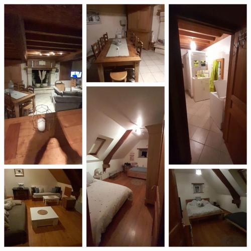 un collage de quatre photos d'une cuisine et d'un salon dans l'établissement Gîte de la liberté, à Sainte-Marie-du-Mont