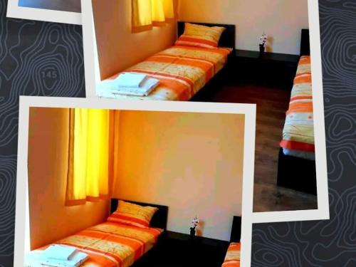 twee foto's van een kamer met twee bedden erin bij Къща за гости Вълчеви Несебър in Nesebar
