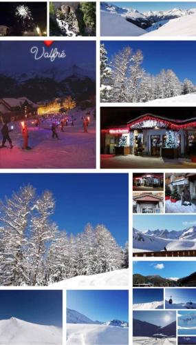 a collage of photos of snow covered trees at Studio plein sud pied des pistes avec casier à skis in Modane