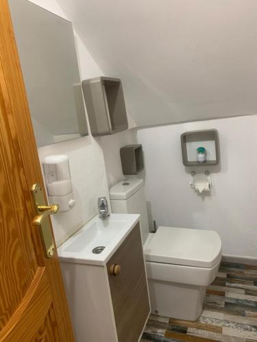 a small bathroom with a toilet and a sink at Casa Rural la Llar in Vilafamés