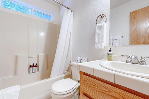 een witte badkamer met een toilet en een wastafel bij Northwoods Escape in Truckee