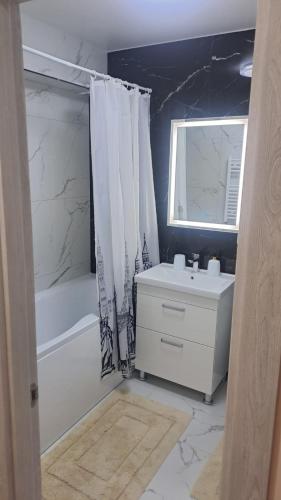 a bathroom with a sink and a tub and a shower at AIRPORT&APARTMENT&parking in Chişinău