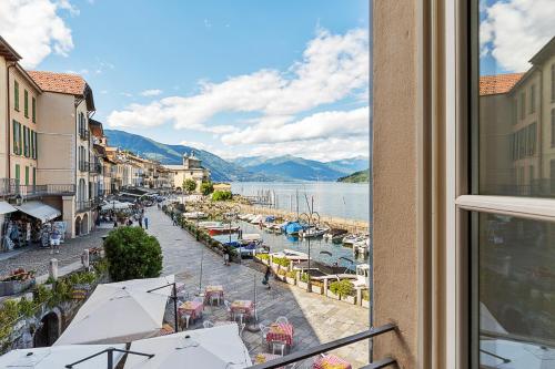 a view from a window of a street in a city at Hotel Cannobio in Cannobio