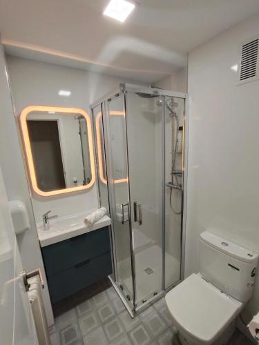 a bathroom with a shower and a toilet and a sink at Casa Logroñesa in Logroño
