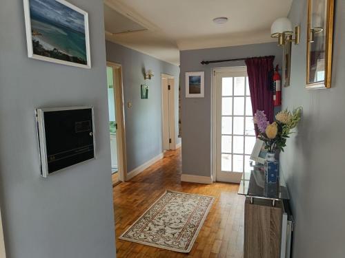 a living room with a flat screen tv on a wall at Bushmount Lodge in Clonakilty