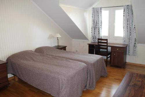 a bedroom with two beds and a desk and a window at SResort Apartment with 4 bedrooms in Imatra