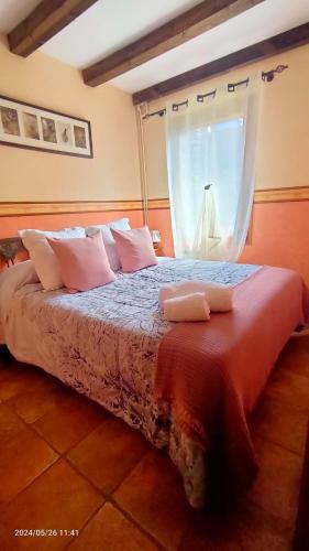 a bedroom with a large bed with a window at Cal Pastor de Planès in Planoles