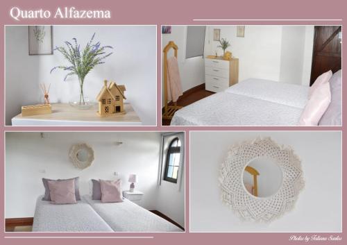 un collage de cuatro fotos de un dormitorio en O Moinho de Vale da Mó, en Anadia