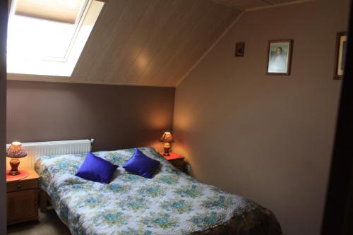 Krajno PierwszeにあるKrajno Paradiseのベッドルーム1室(青い枕のベッド1台、窓付)