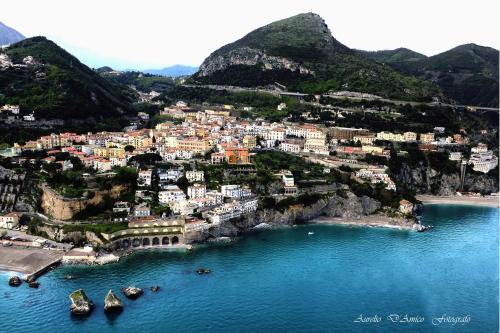 an aerial view of a town on the water at B&B Elisa in Vietri sul Mare