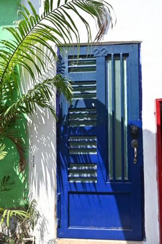 サユリタにあるCasa Baluana vive Sayulita a un paso de todoの家の側の青い扉